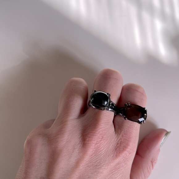 Set of jewel mint rings black metal green and brown crystal size 7.5 - Picture 3 of 5